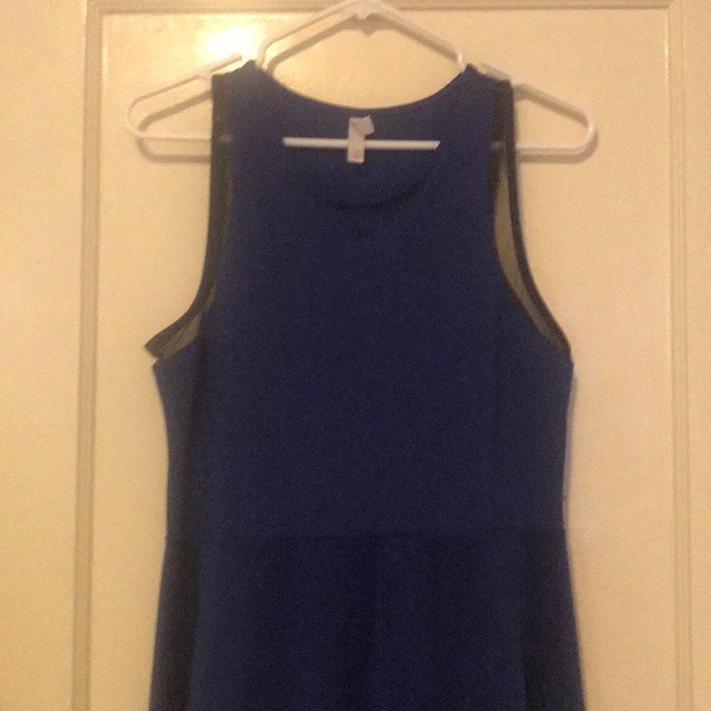 Blue A-Line Dress w/ Black Mesh Details